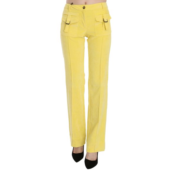 Just Cavalli Pants - Just Cavalli Yellow Corduroy Mid Waist Straight Trousers Pants